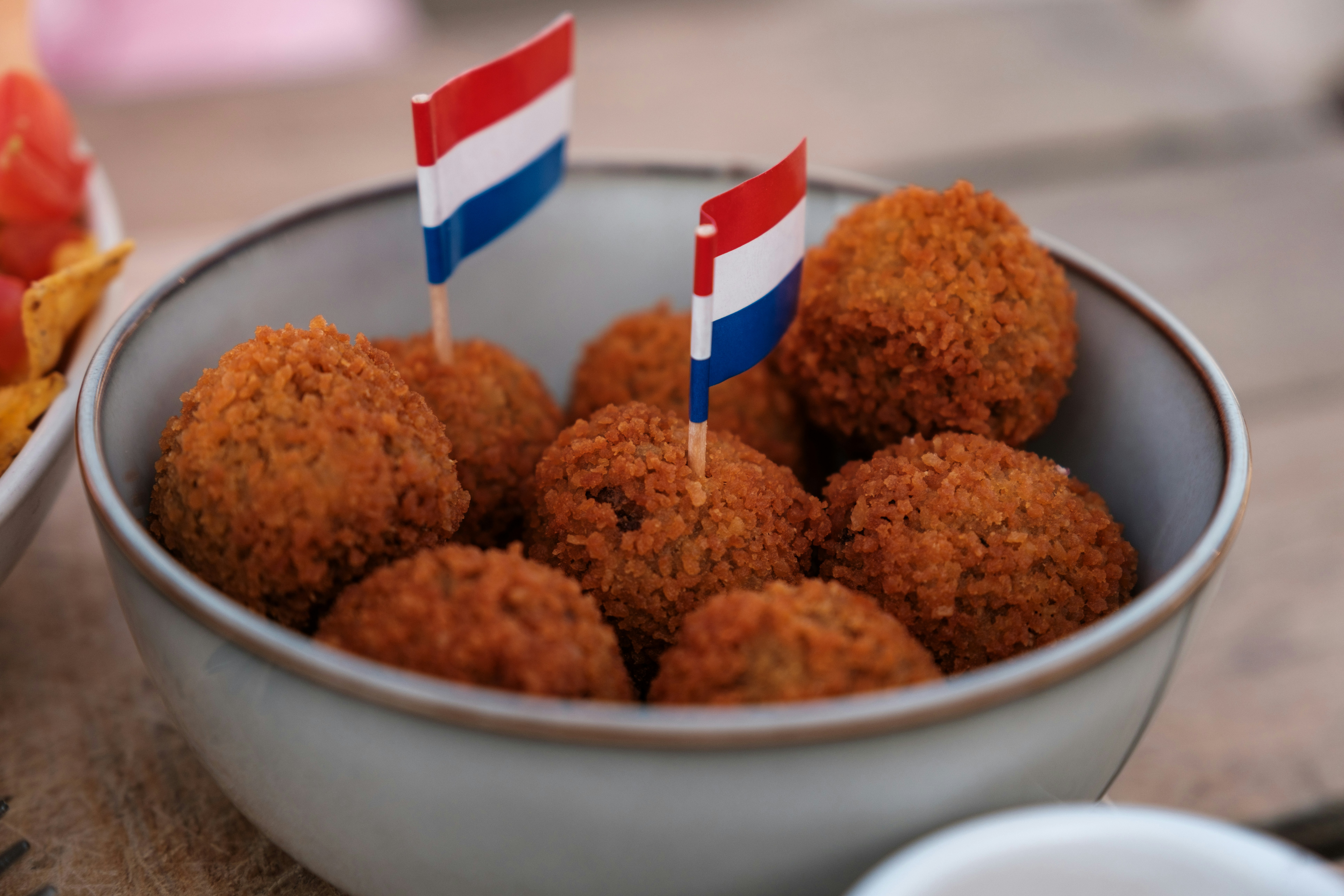 a bowl of food with a flag sticking out of it