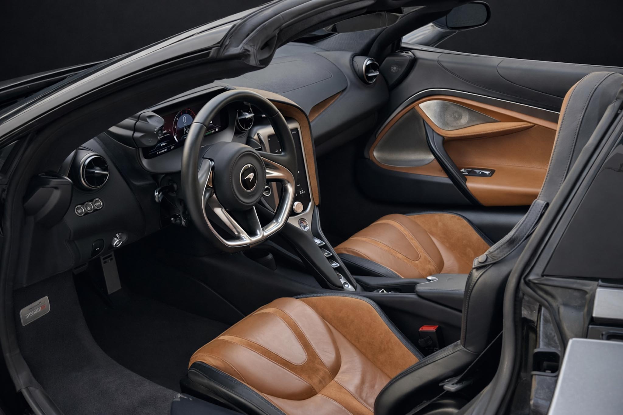 McLaren 750S Spider 2024 luxury interior available at Queen of Supercar Rental Dubai