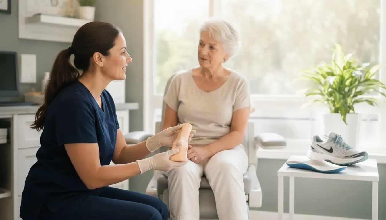 Podiatrist discussing interdigital neuroma surgery with a patient