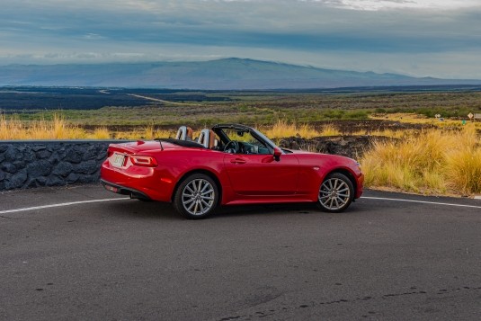 Red Fiat 124 Spider For Rent In Kona On Big Island of Hawaii