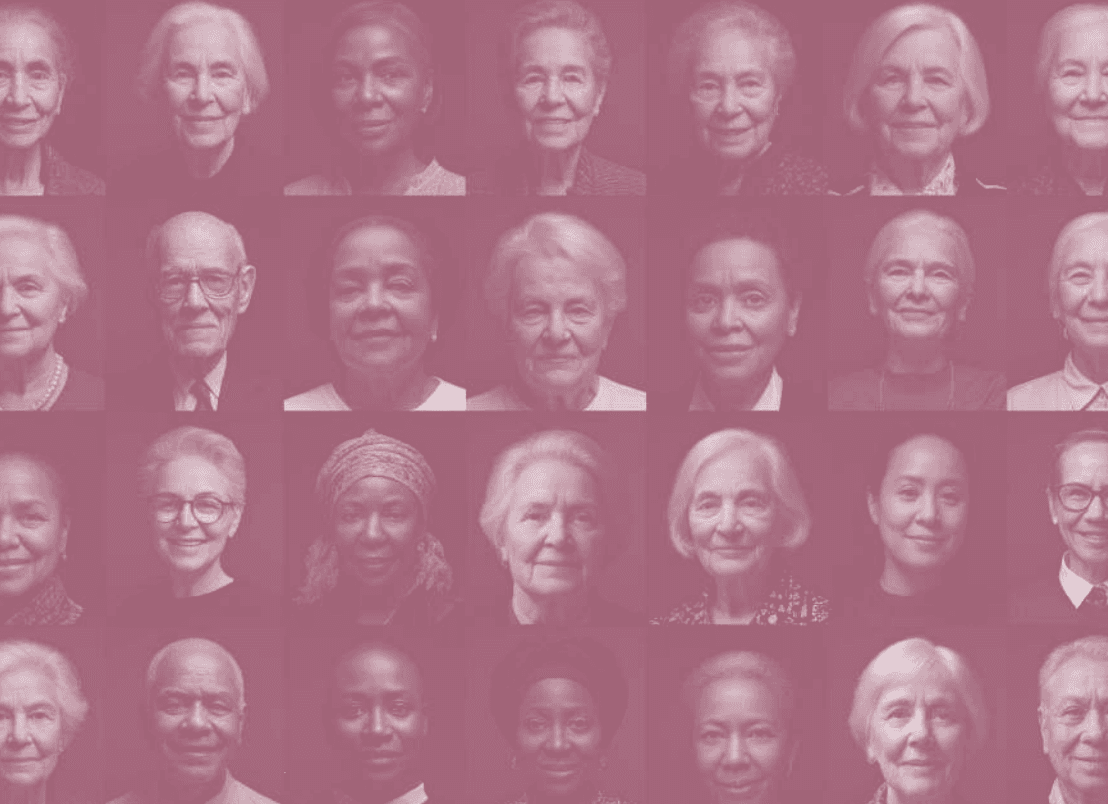 People with pink overlay
