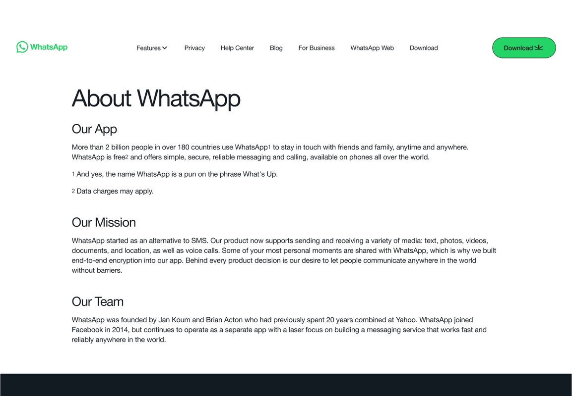 Whatsapp About Us Page Design Inspiration