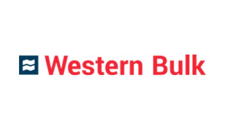 Logo of Western Bulk, featuring a blue square icon and red text on a white background.