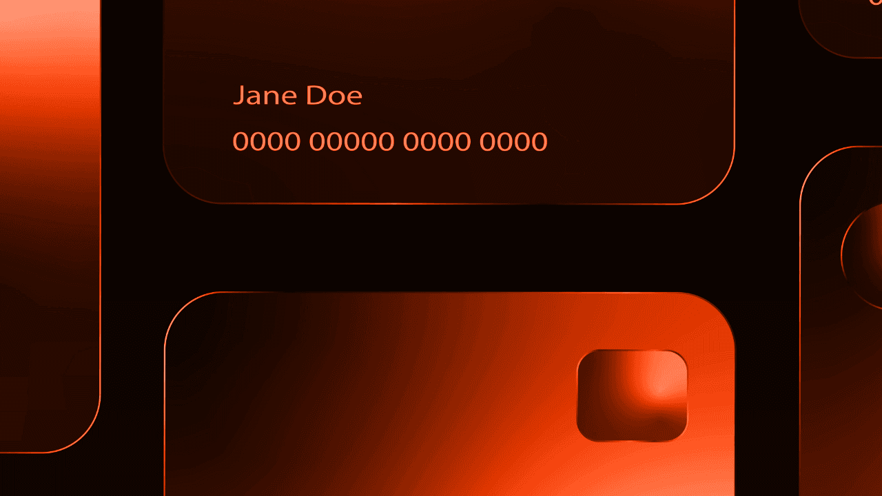 Credit card mockup with "Jane Doe" and number 0000 0000 0000 0000