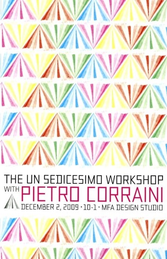 A poster showing multicolored, fractal triangle shapes drawn in creyon.