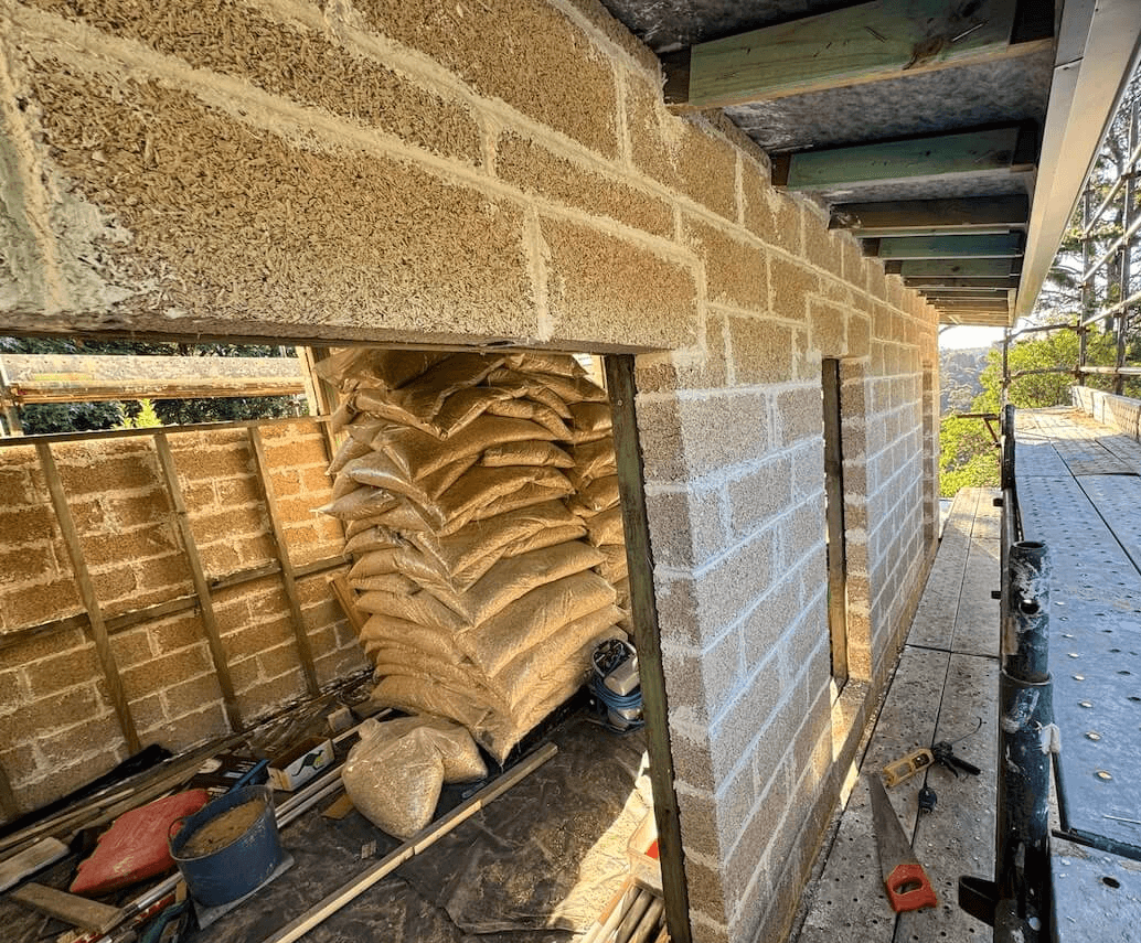 A view of a home extension made from hempcrete blocks