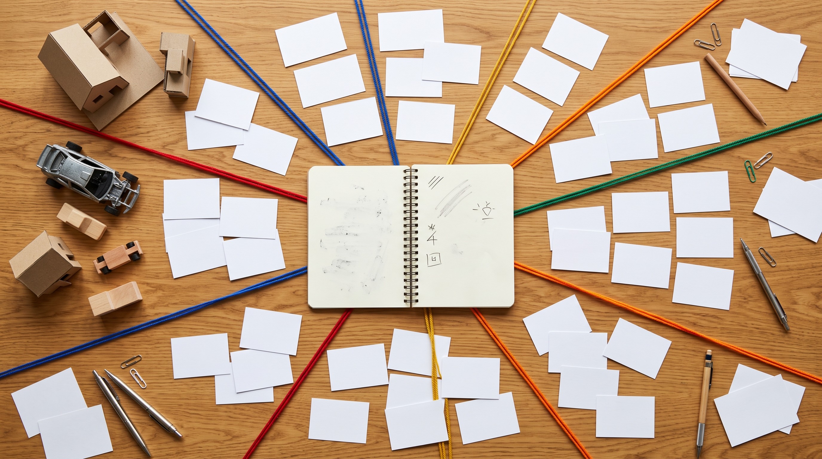 Task cards around project notebook