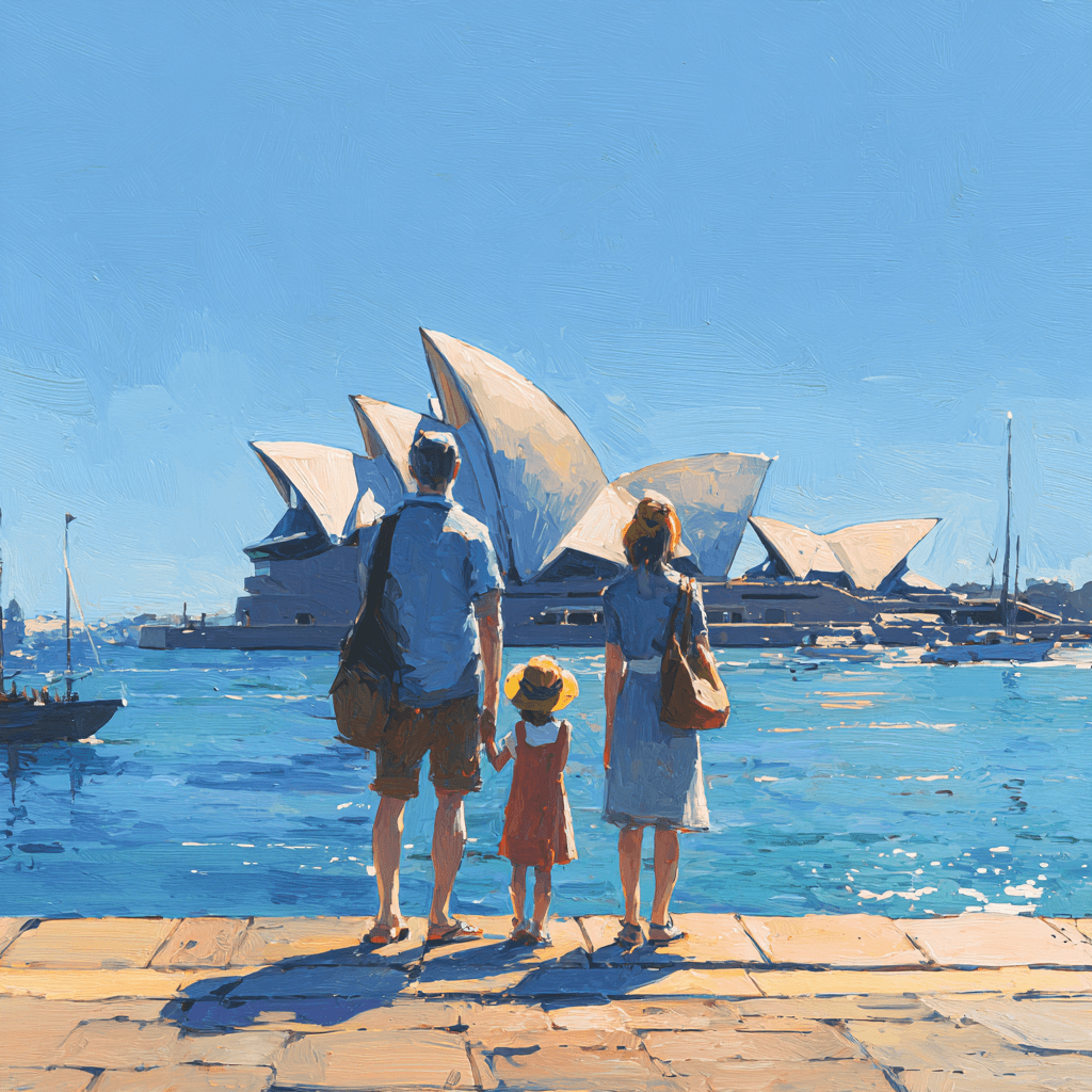 Family overlooking Sydney Opera House, showcasing Prepared Travel’s family-friendly, allergy-safe vacations and global adventures.