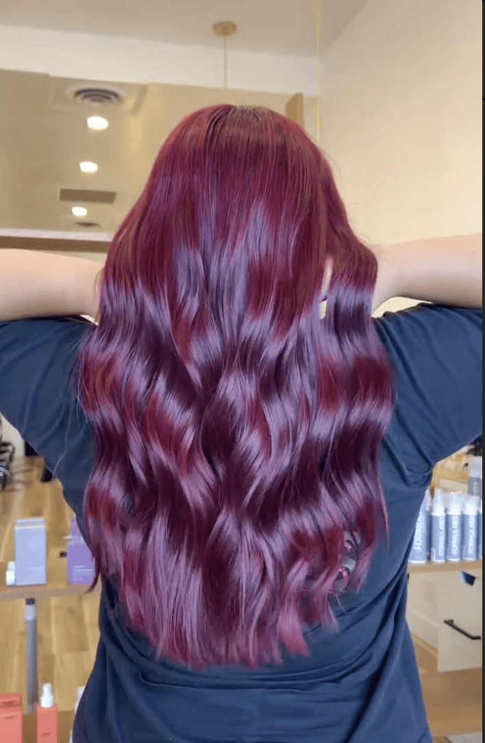 Rich, red violet hair color by Adriana Jackson at Del Sol Hair Studio Huntington Beach