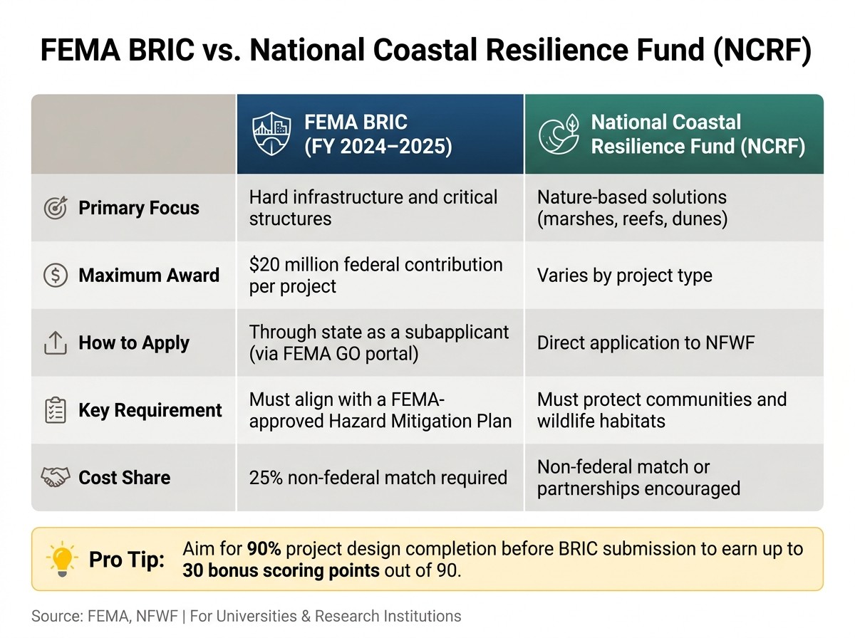 FEMA BRIC vs. National Coastal Resilience Fund: Climate Funding Comparison