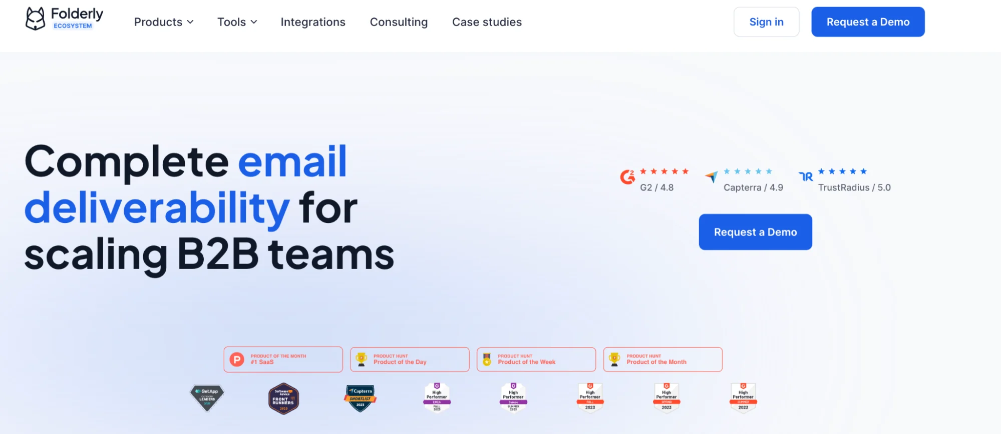 Folderly homepage: email deliverability monitoring and consulting