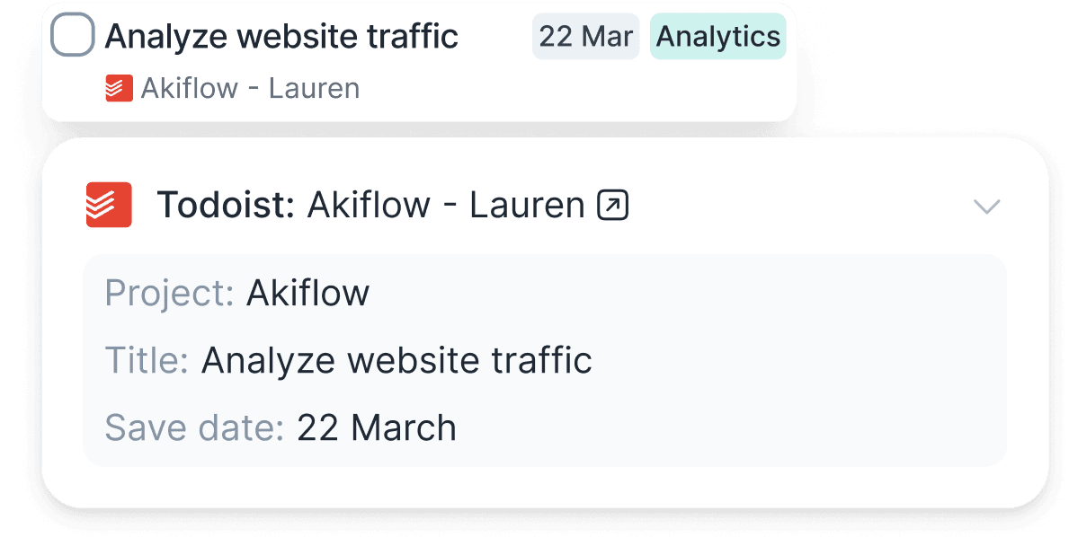 All fields are imported in Akiflow to display Todoist's tasks