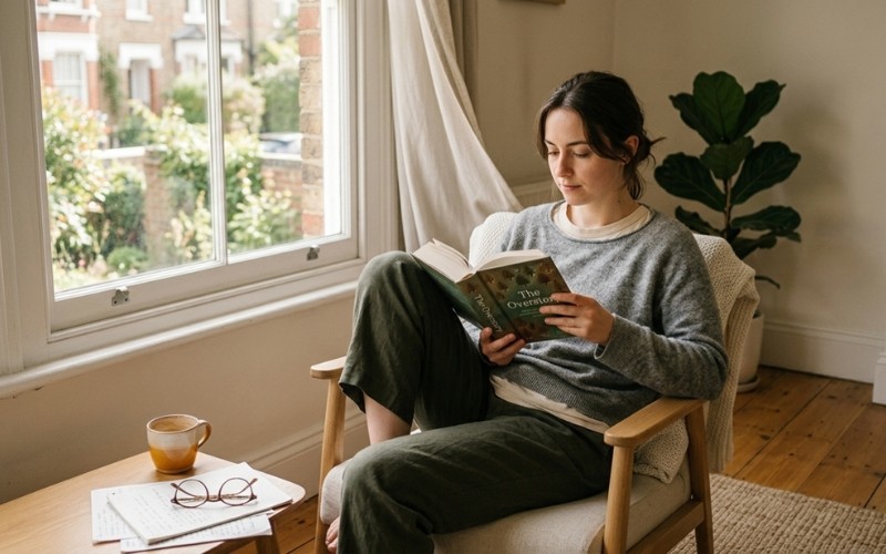 Woman reading at home illustrating average IQ by age across adulthood