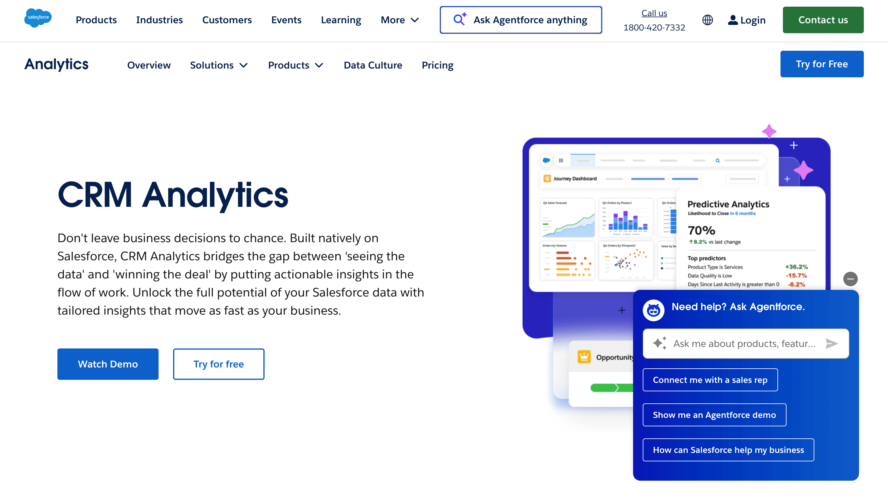 Salesforce CRM Analytics dashboard displaying pipeline forecasting, opportunity scoring, and revenue analytics inside the Salesforce ecosystem.