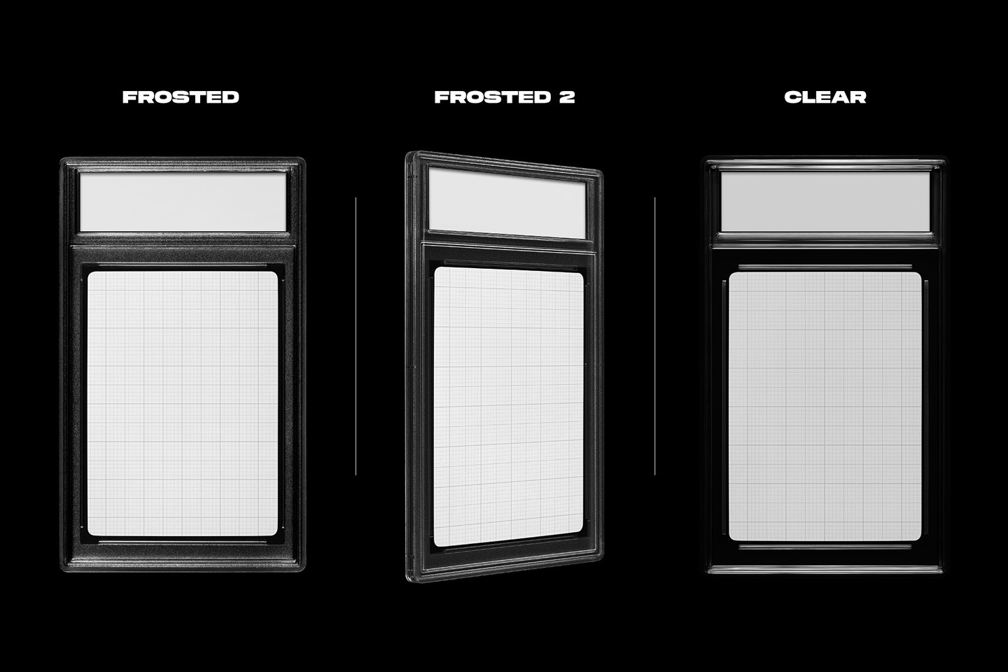 Trading card case mockups frosted frosted two and clear graded slab case options