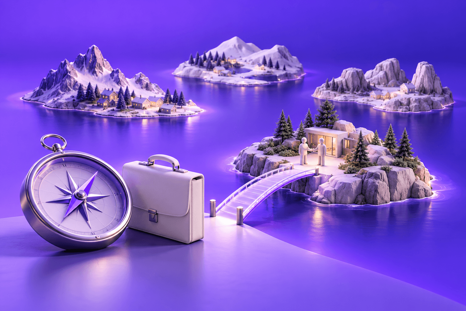 Conceptual purple and white illustration for How to Enter the Nordic Market: A B2B Sales Playbook for Foreign Companies
