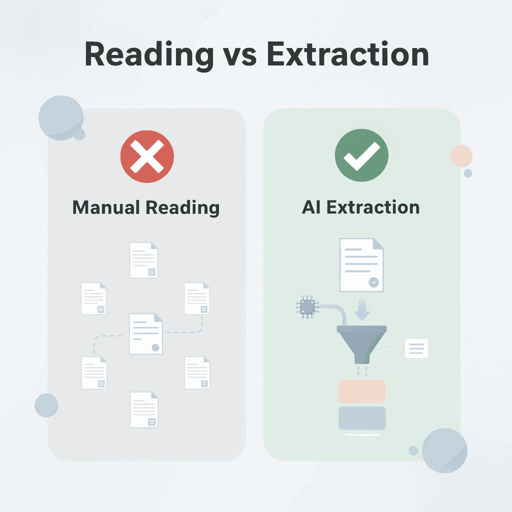Comparison showing transformation from manual reading to AI extraction