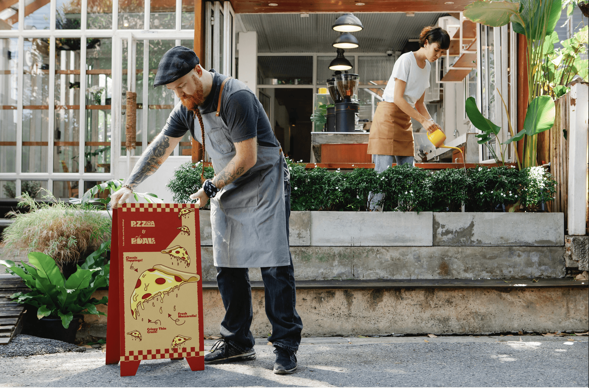 A mockup of a sign outside