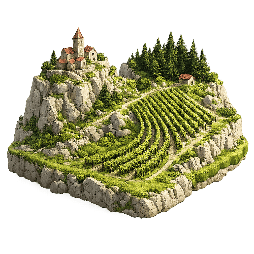 Artistic illustration of the Jura wine region.