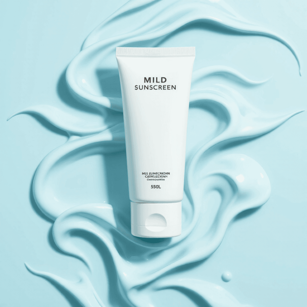product photography of tube of mild sunscreen