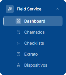Menu robusto de funcionalidades da plataforma de Field Service