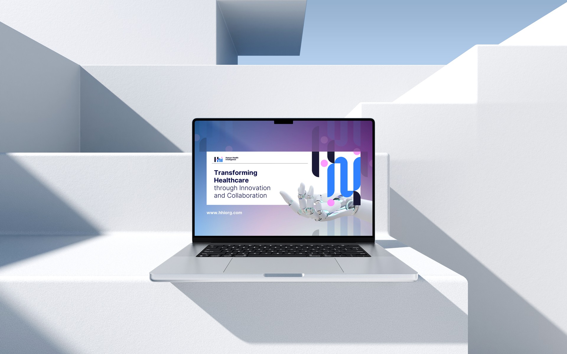 Digital application of the Human Health Intelligence identity on a laptop screen