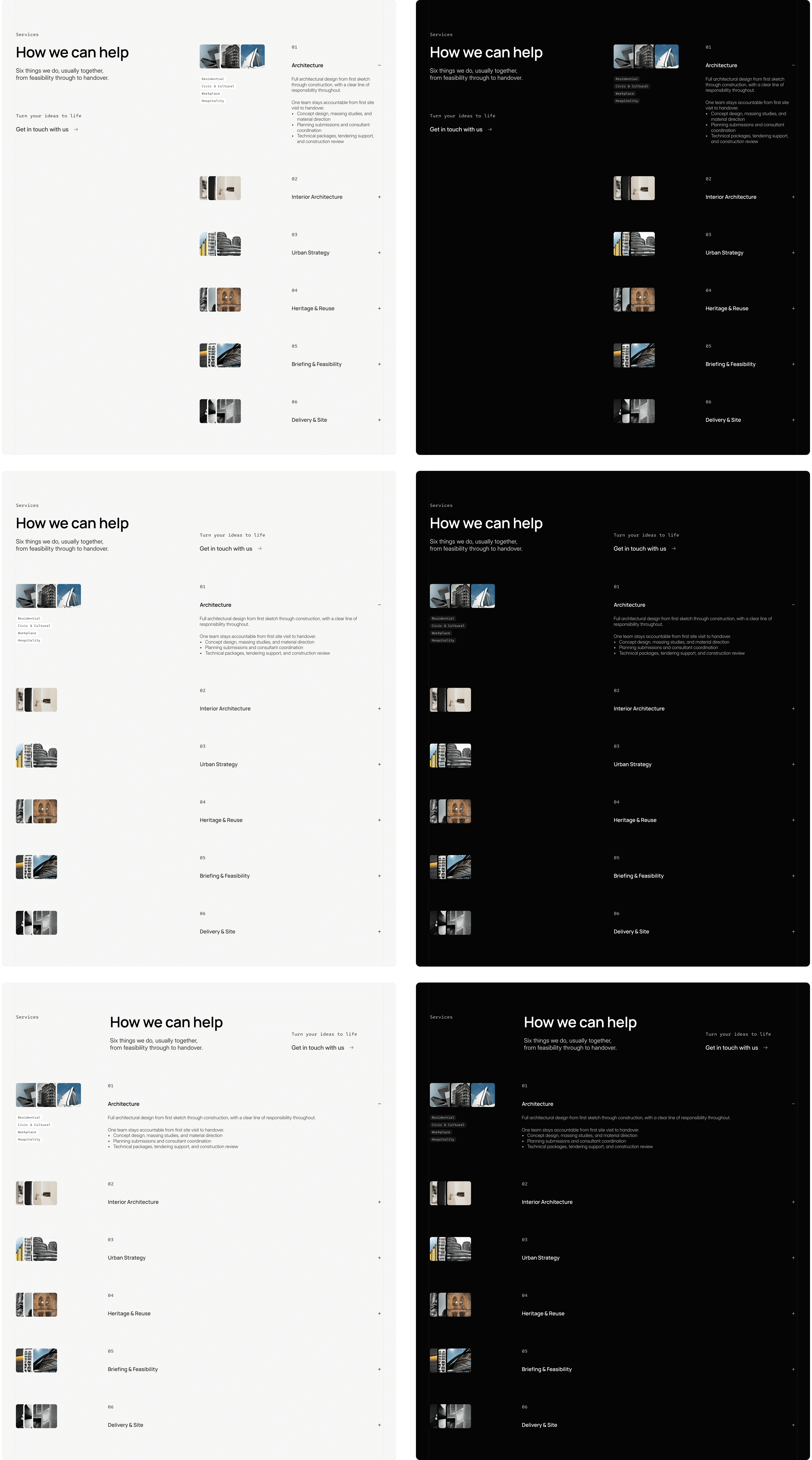 Tektura Framer template Services Section versions