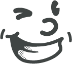 A cartoon face with a wide, happy grin and closed eyes.
