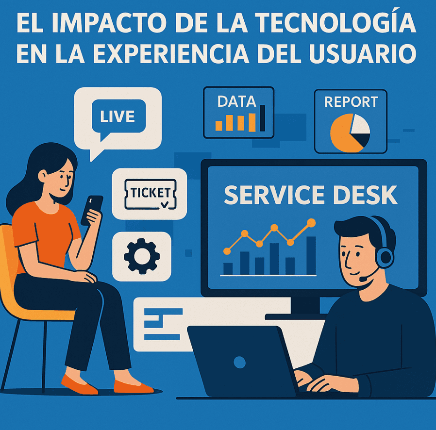 Ilustración moderna que representa el impacto de la tecnología en la experiencia del usuario. 