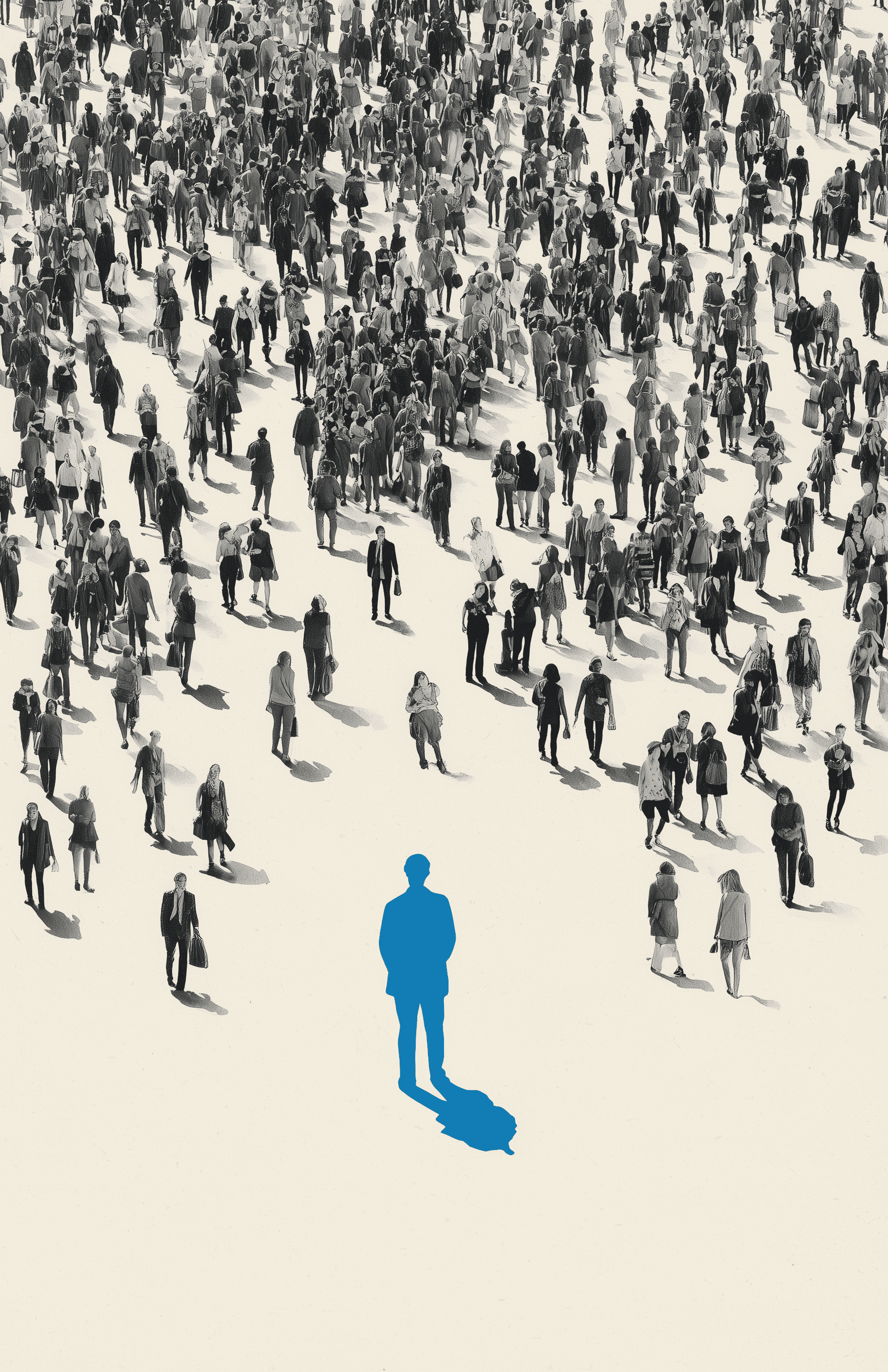 a person with full blue slihouette in the crowd