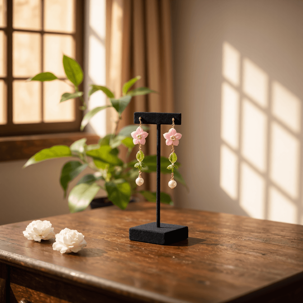product photography of pair of decorative earrings