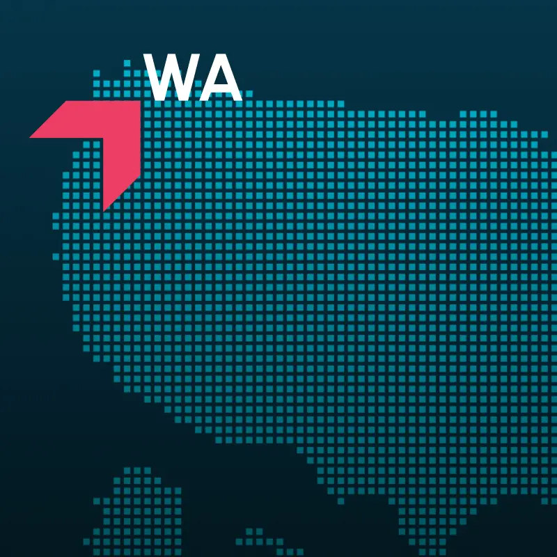 Map highlighting Washington with a red arrow, representing GIA Group, LLC truck insurance coverage area.