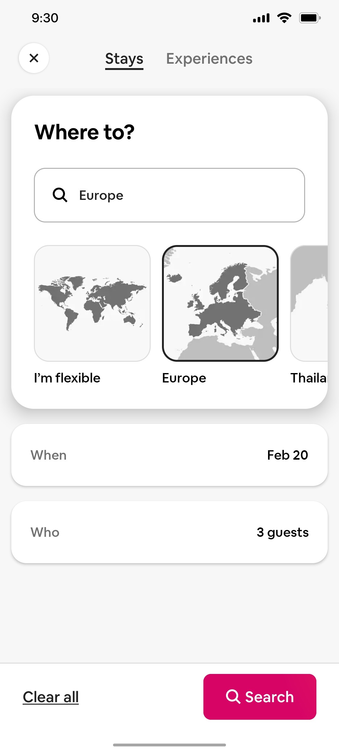 Airbnb Stay Search screen