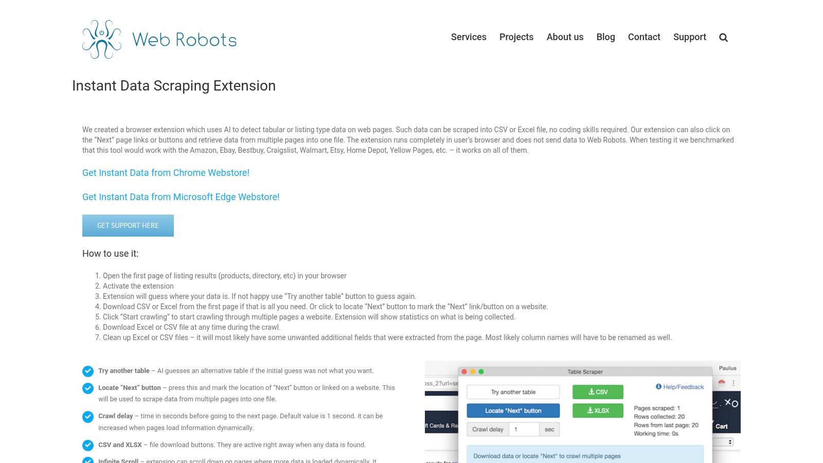 Instant Data Scraper (Web Robots)