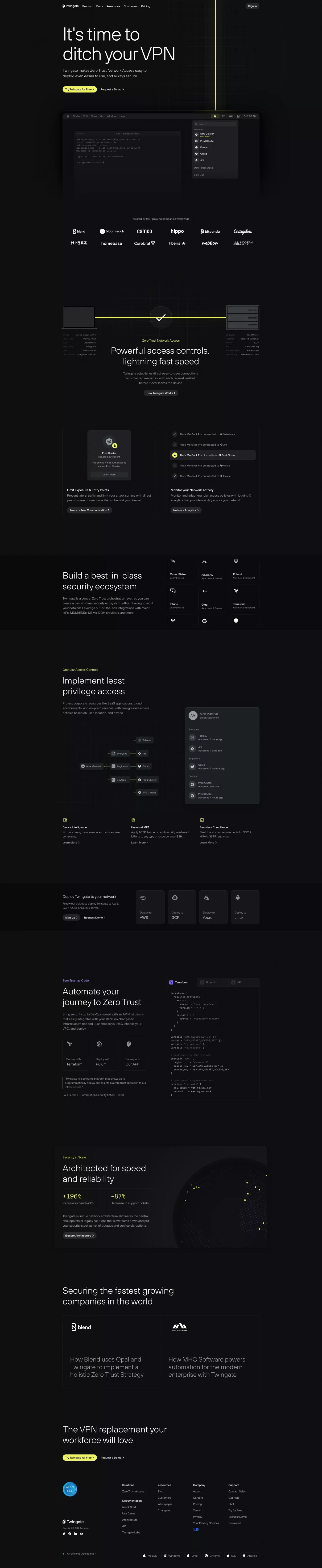Twingate:&nbsp;It's time to ditch your VPN landing page screenshot showcasing Tech design
