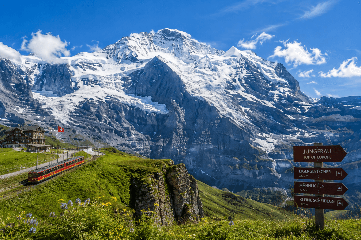 Experience the stunning beauty of the Jungfrau region in Switzerland, where majestic snow-capped peaks, glaciers, alpine meadows, and scenic mountain railways create one of the most breathtaking landscapes in the Swiss Alps. Perfect for nature lovers, photographers, and adventure travelers.