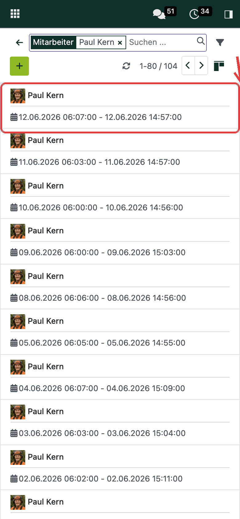 Jede Karte ist ein Tag. Du siehst hier nur deine eigenen Stempelungen.