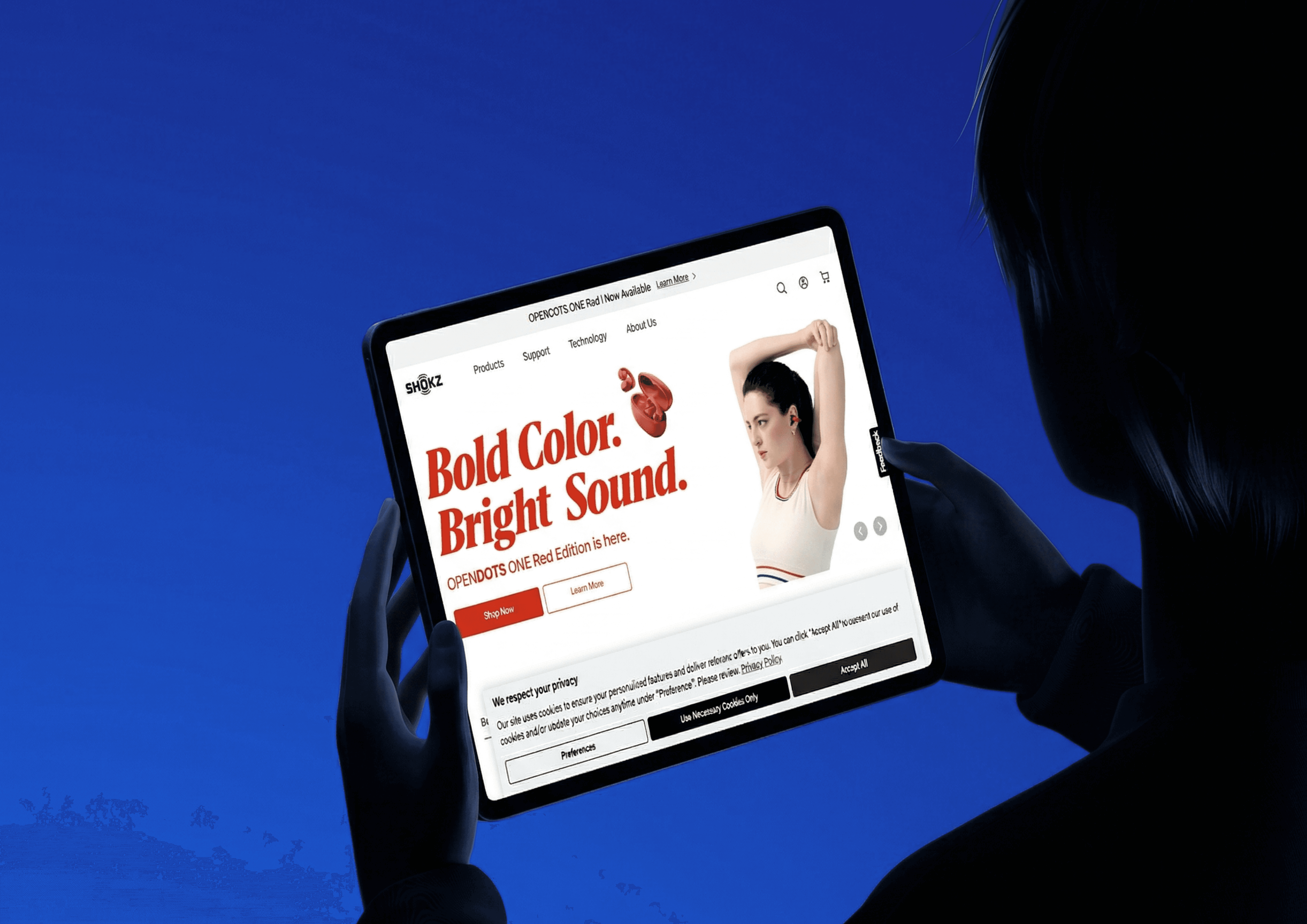 Professional tablet screen mockup on a vibrant red fabric background for digital