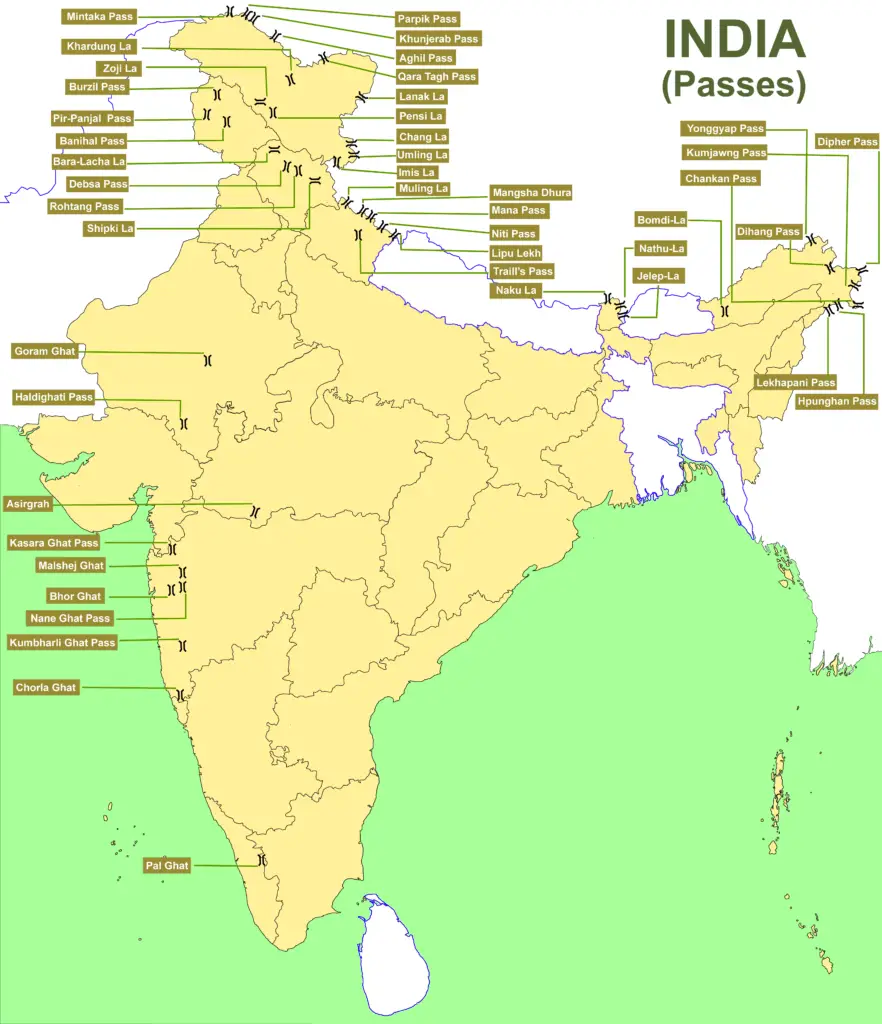 State Wise Mountain Passes in India