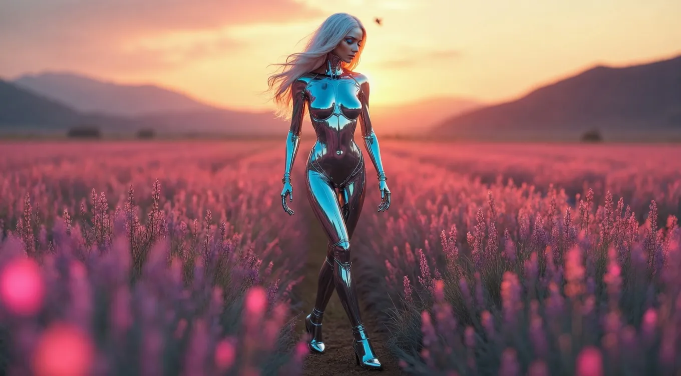 FLUX in lavender field, soft cinematic finish