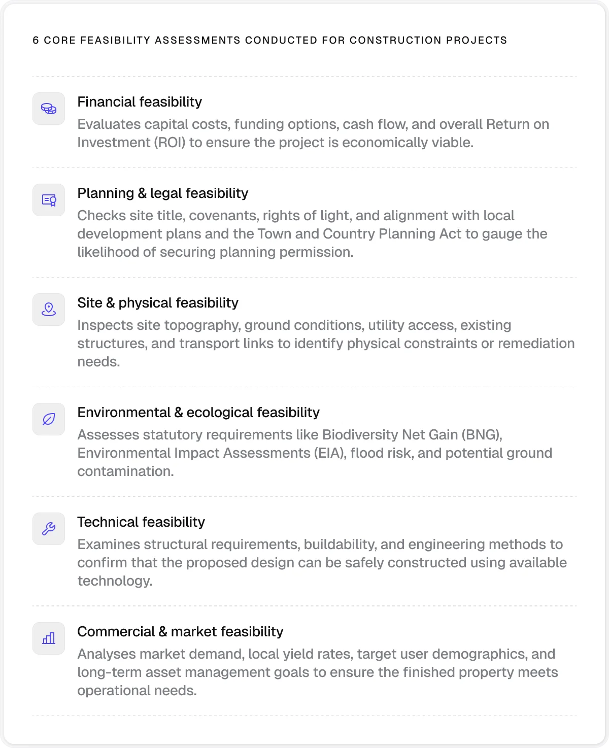 core feasibility assessments for projects