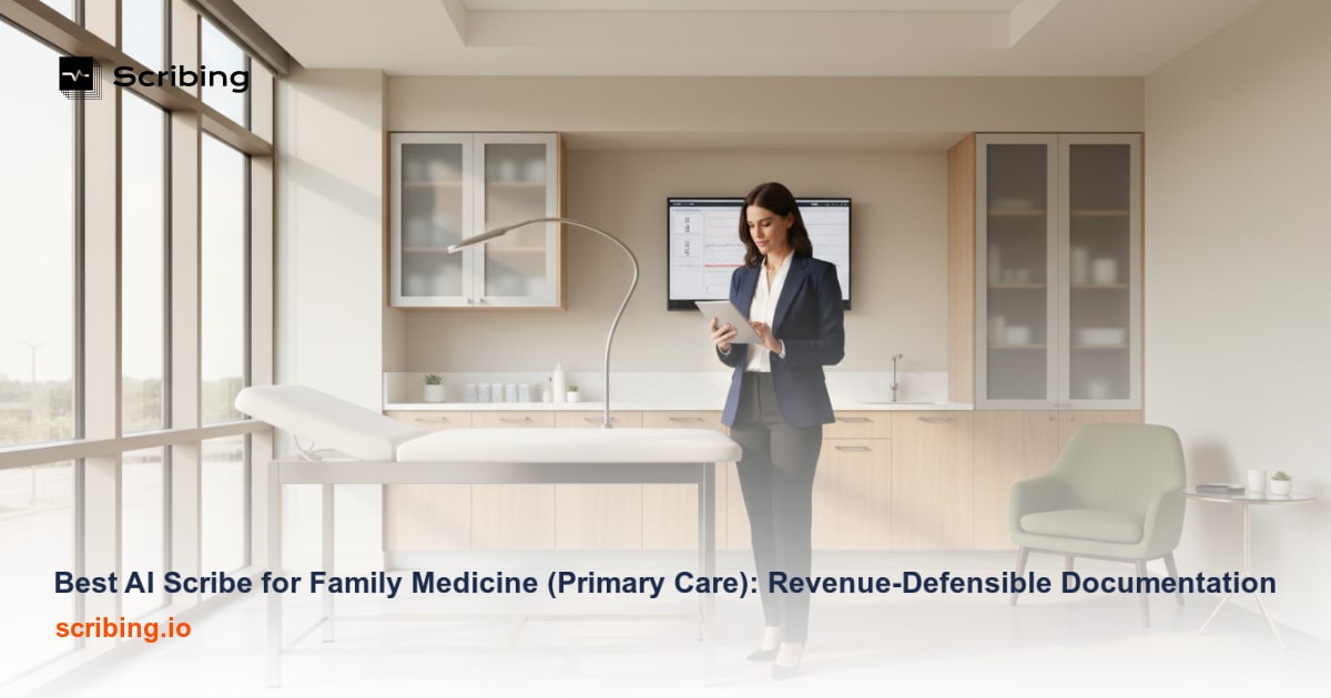 Family medicine physician using AI-powered clinical documentation software to generate auditable notes for primary care visits