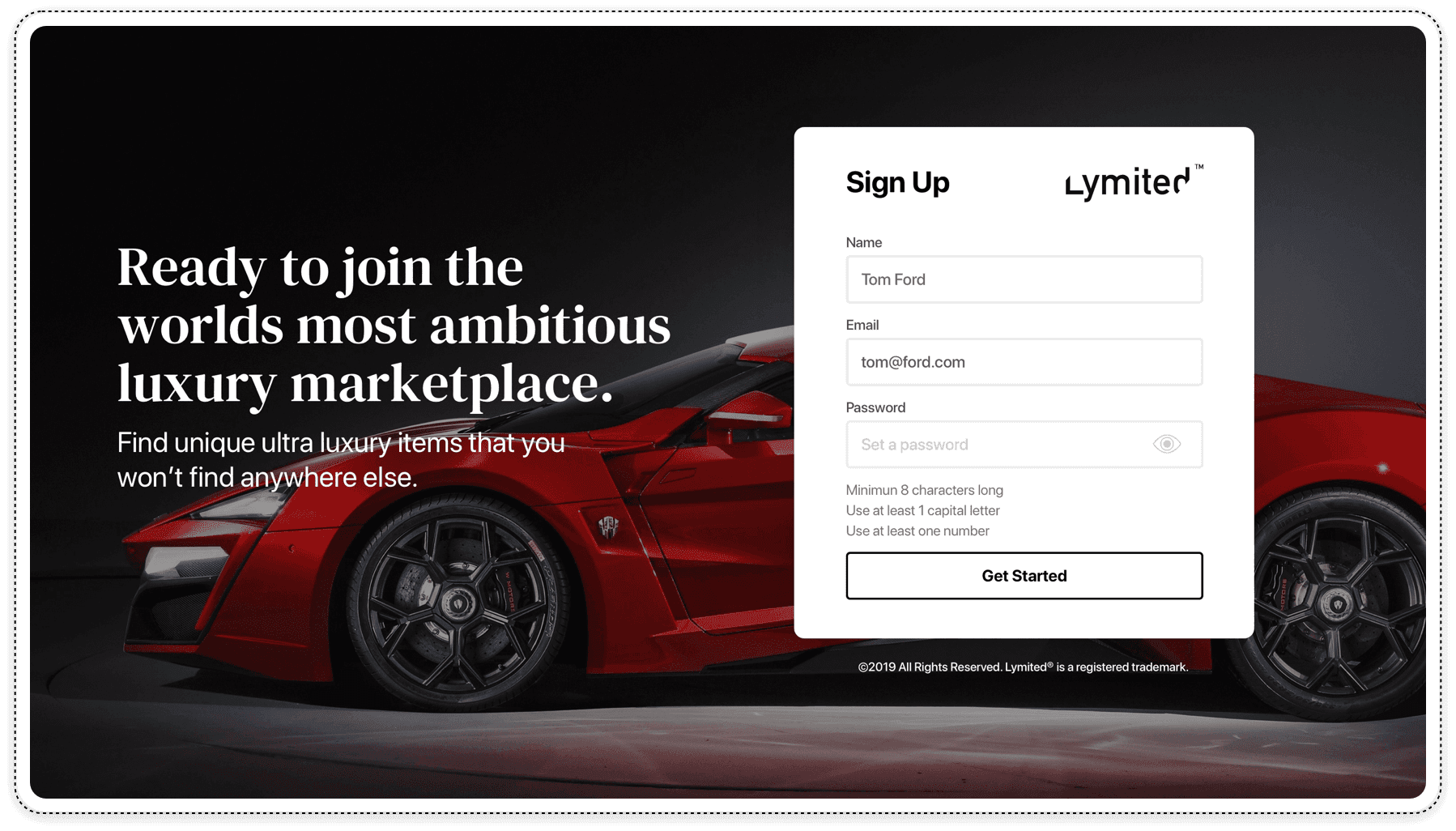 Auction Sign Up Form Design