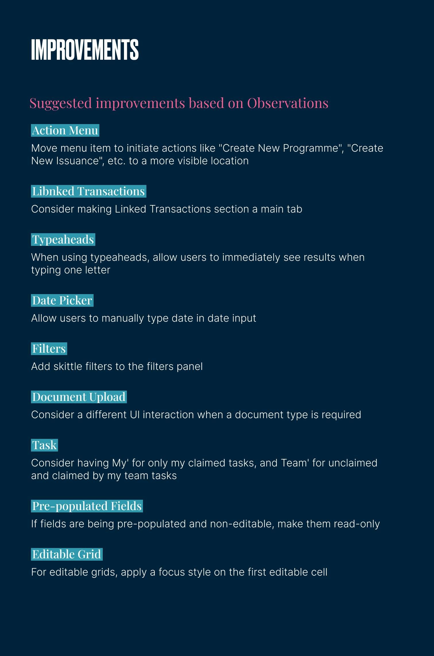 Published key improvements