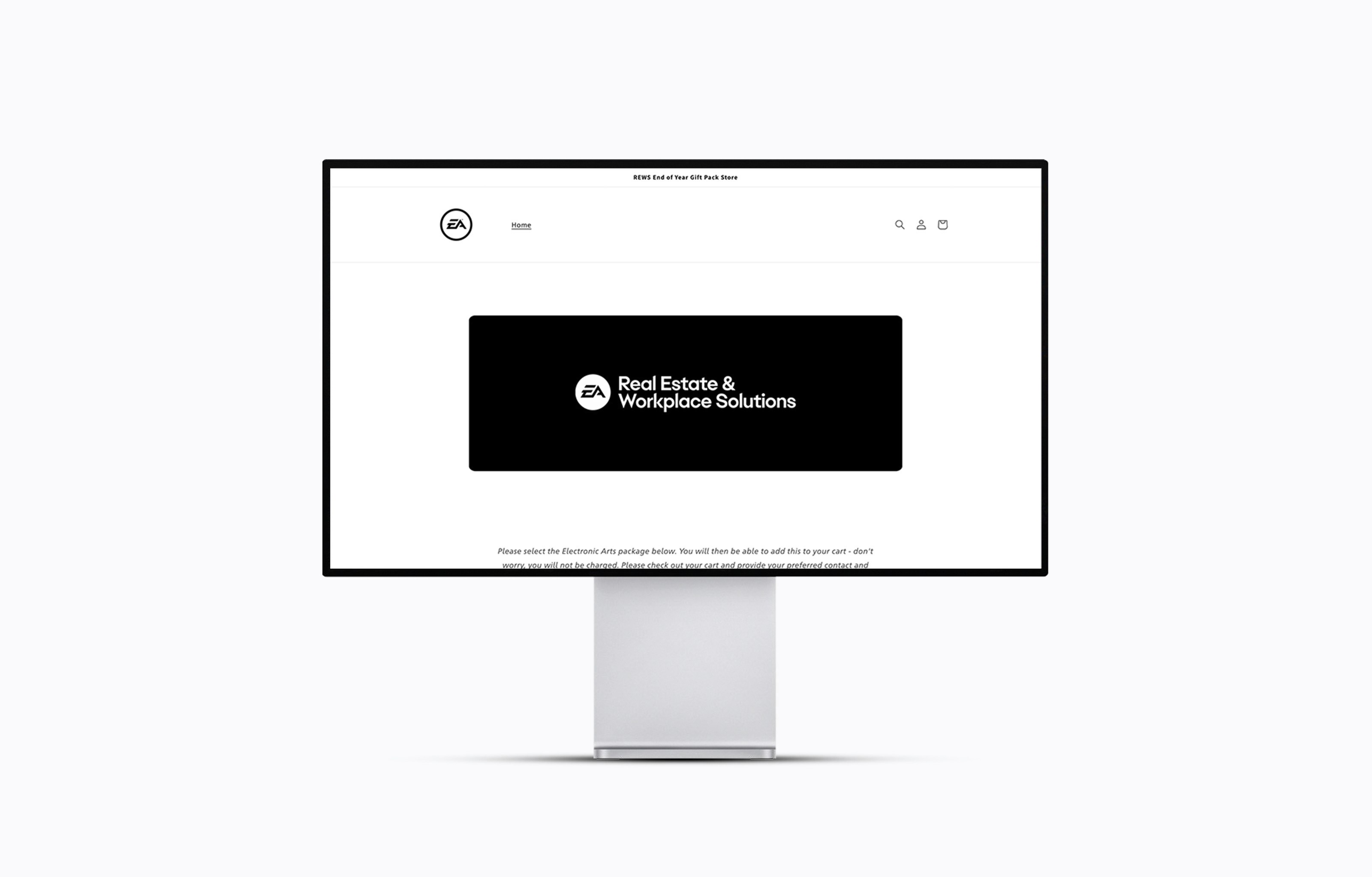 Electronic Arts internal store featuring a black banner with the text 'Real Estate & Workplace Solutions'.