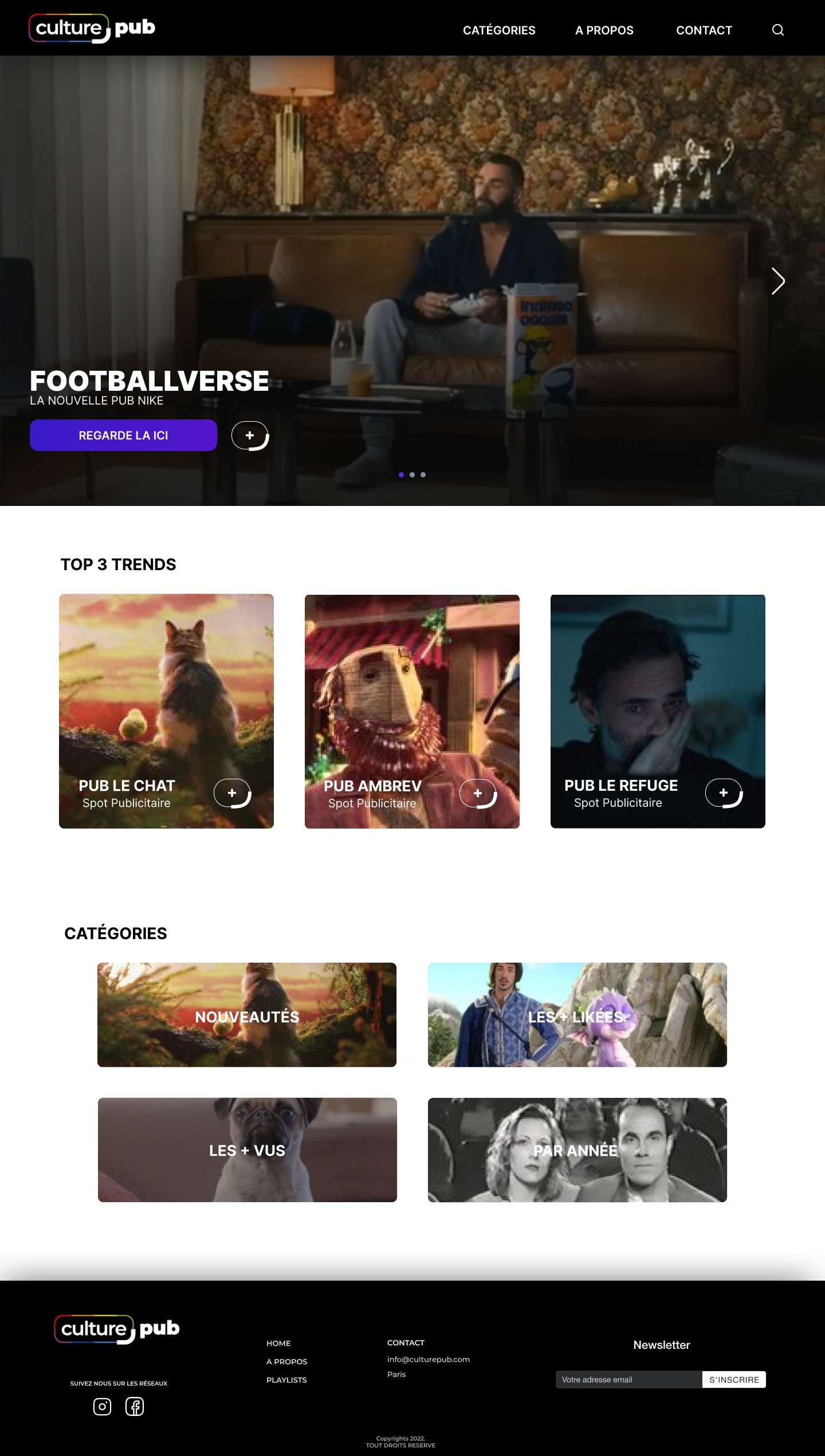 Mockup ordinateur portable présentant l’interface éditoriale de Culture Pub avec une mise en page minimaliste.