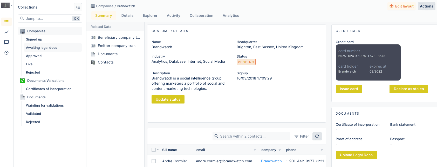A Forest Admin Summary View example.
