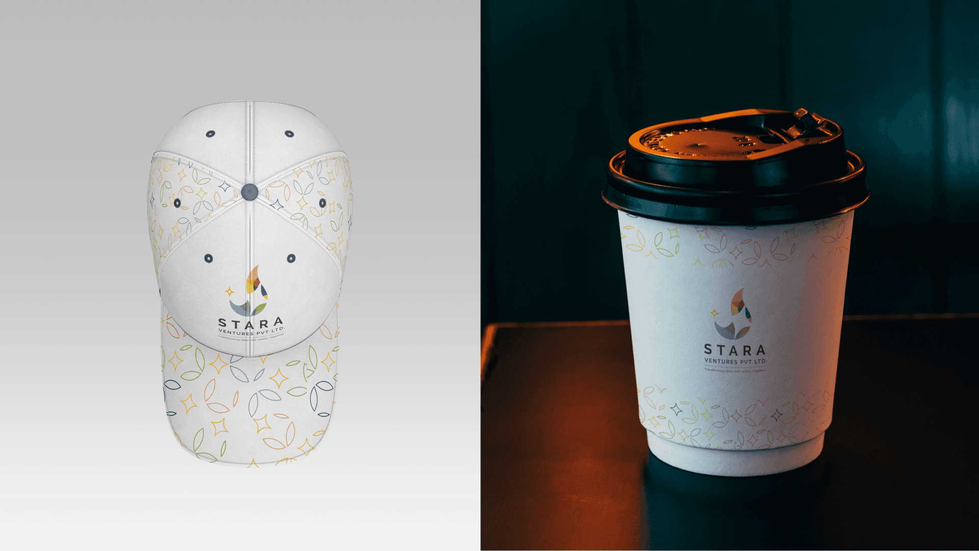 Stara Ventures branded cap and coffee cup — Penguincil Design