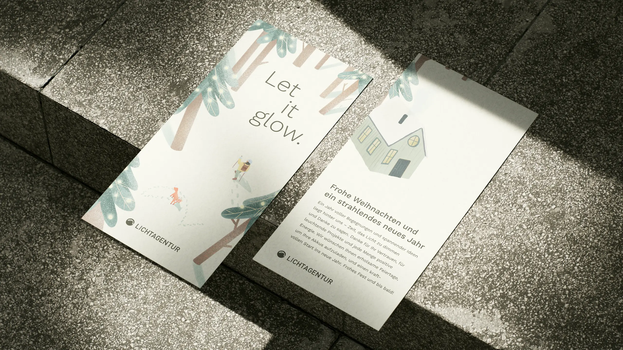 Illustrierter Flyer: Weihnachtsgrüße "Let it Glow"