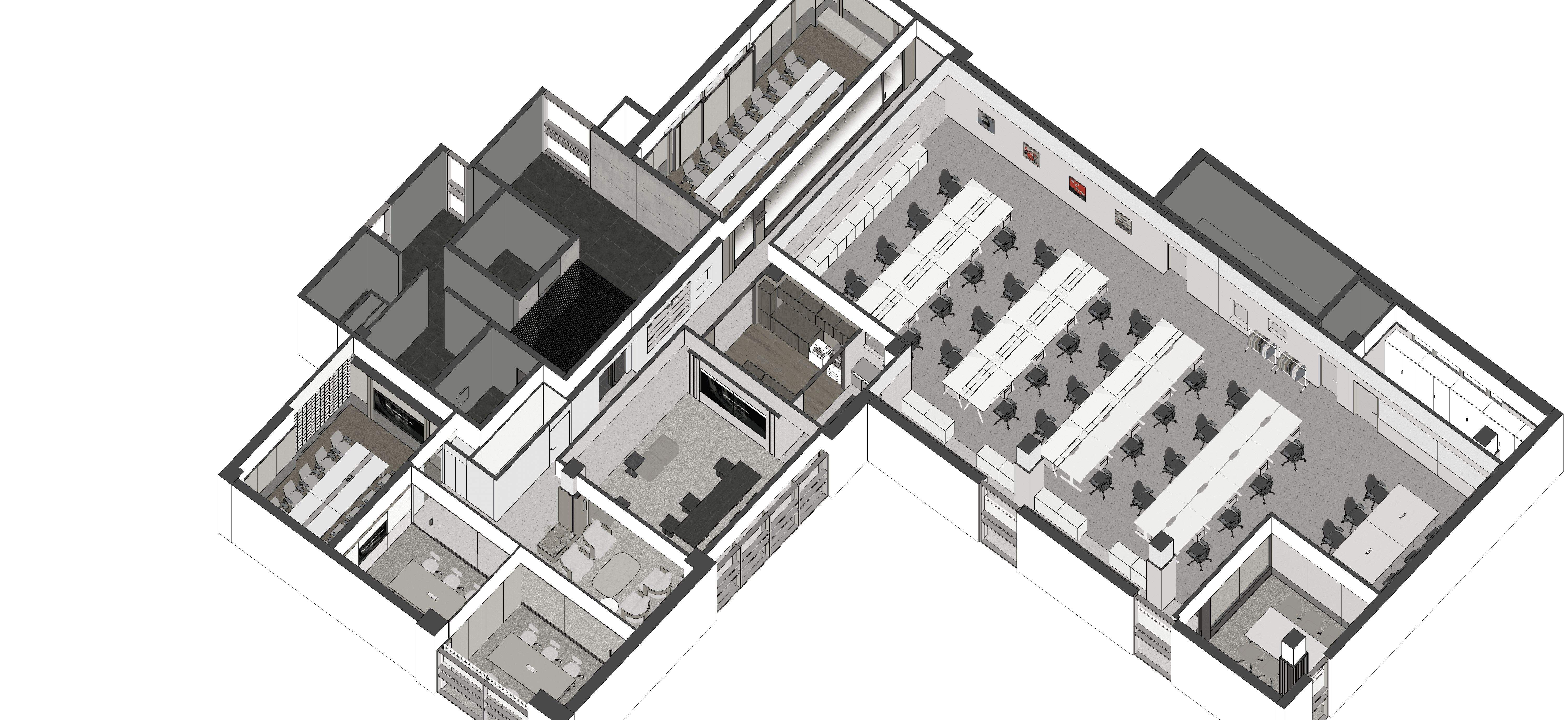 퓨러플레이 사옥 설계도면을 위에서 내려다본 모습